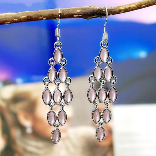 Fashion Cat Eye Faux Moonstone Long Dangle Women Hook Earrings Party Jewelry new