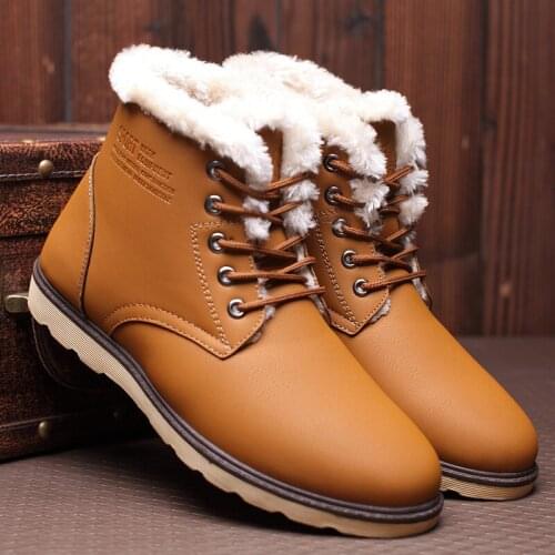 Mazefeng Leather Men Boots Winter With Fur 2019 Warm Snow Boots Men Winter Work Casual Shoes Sneakers High Top Rubber Ankle Boot
