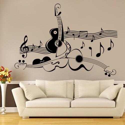 Music Room Guitar Decor Wall Stickers Abstract Guitar Sheet Music Cool Home Living Room Decoration Vinyl Art Wall Decal Z364
