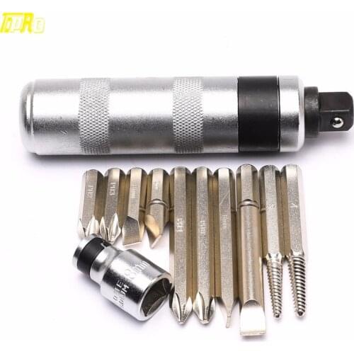 12PCS Chrome Steel Impact Screw Heavy Duty Impact Driver Bits Screwdriver Set Tool Socket Kit with Case Car Disassembly Tool