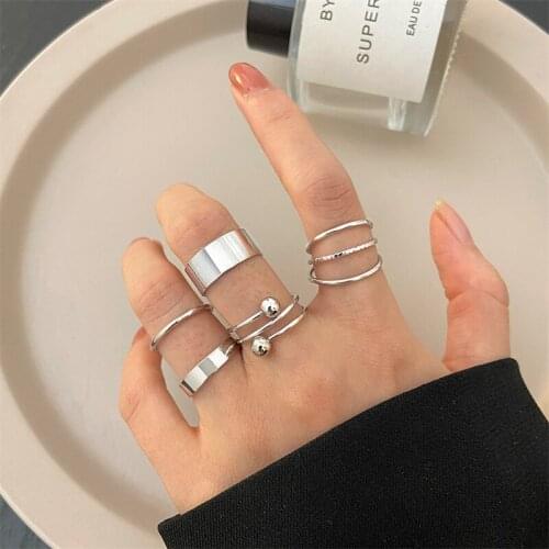 Metal Bead Punk Ring Set Multilayer Ring Sliver Gold Color Hip Pop Women Vintage Spiral Chunky Knuckle Joint Fashion Jewelry