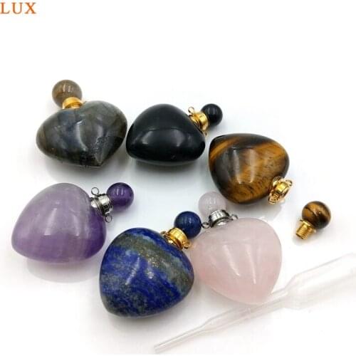 Natural amethysts rose quartzs labradorite perfume bottle pendant for necklace healing crystal heart Essential Oil Diffuser
