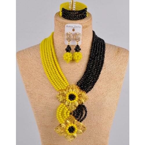 Opaque yellow and Black Crystal Necklace African Wedding Wedding Jewelry Wedding Accessories Nigeria Bridal Jewelry Set LS-13