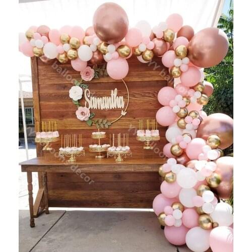 Rose Balloons Garland Anniversaire Decorations Kids Fille Macaron Baby Pink White Balloon Arch Kit Bride Party Decor Supplies