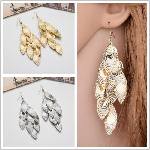 Punk Simple Solid Color Spiral Pattern Metal Leaf Drop Earrings Korean Cold Style Pendent Earrings for Women Girls Ear Jewelry