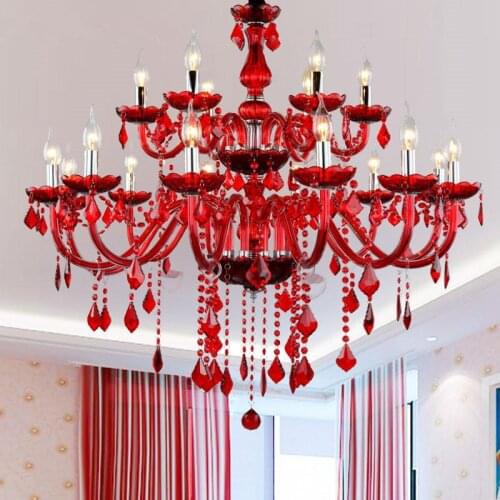 Modern Red Crystal Chandeliers E14 Socket Red K9 hanglamp Crystal lampadario Chandelier Ceiling Without Lampshade lighting