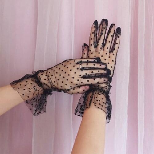 Wedding Lace Gloves Ladies Lace Single-Layer Black And White Mesh Gloves 2020 New Black And White Spotted Interlaced Gloves