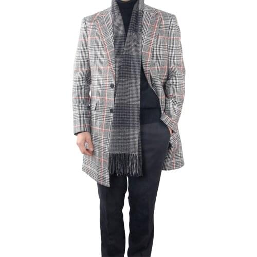 Warm Tweed Long Coat Mid Grey Large Plaid Custom Made 2020 Tweed Medium Long Jacket Mid-Length Coats Big Plaid 2020 Winter Coat