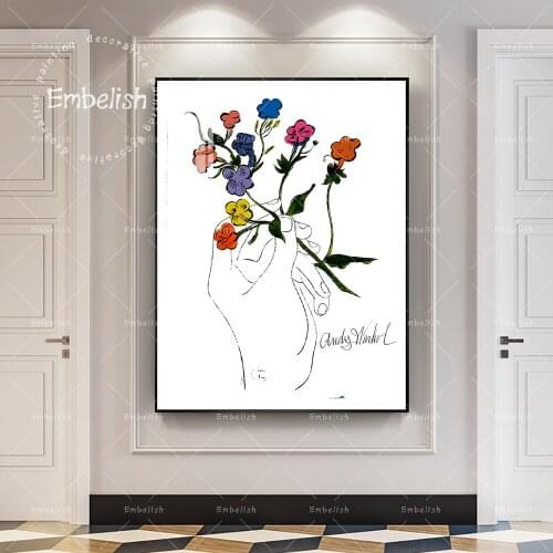 Embelish 1 Pieces Famous Artworks By Andy Warhol Hand With Flower Roses Modern HOme Decor Pictures HD Canvas Paintings Posters