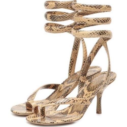 Snake Pattern Women Sandals Flip Flops Sexy Ladies Serpent Ankle Strap Gladiator Sandals Woman Summer High Heels Shoes Woman