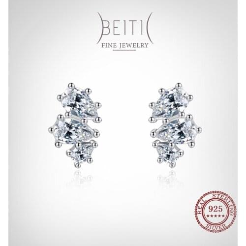 Beitil Real 925 Sterling Silver Fashion Luxury Water Drop Shape Clear Zircon Earrings For Women Wedding Engagement Jewelry Gift