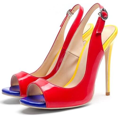 AGODOR Women Peep Toe High Heel Pumps Ladies Stiletto Heel Slingback Buckle Strap Spring Summer Evening Shoes Plus Size 43 44
