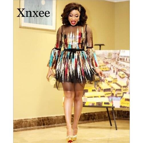 Christmas Vintage Sequined Dress Spring Autumn Long Sleeve Sexy Party A-Line Mesh Dresses Elegant Women Midi Vestidos Robe Femme