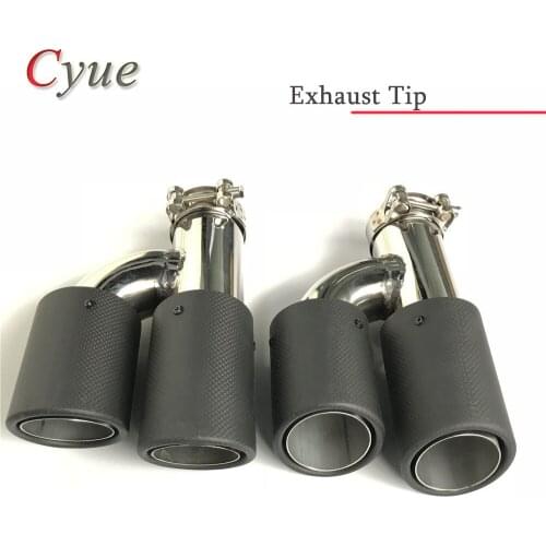 1Pair Universal Dual H Style Matt Curly Carbon Fiber Exhaust Tip Stainless Steel Pipe Exhaust Tip