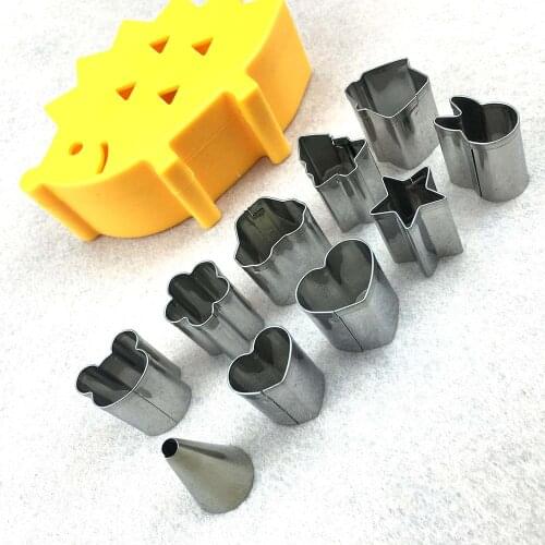 10pcs Mini Stainless Steel Fruit Cookie Biscuit Ham Cutter Hedgehog Box Cake Decor Tools Kitchen Pastry Accessories Gadget Sets