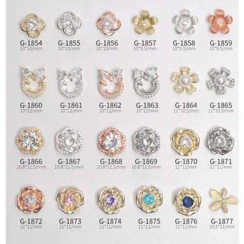 5PCS, Nail Art Delicate Flowers Shapes Alloy With Zircon Rhinestones For Nail Tips Decorations