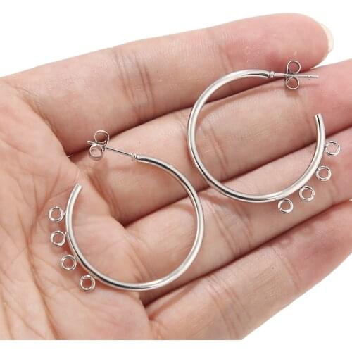 6pcs Gold/Black Stainless Steel Earring Posts Circle C Stud Earring with Ring/Loop for Tassel Earring Making