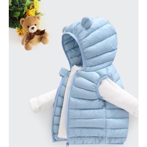 Bobora Baby Toddler Ear Vest Winter Sleeveless Solid Windproof Down Coat Zipper Hooded Lightweight