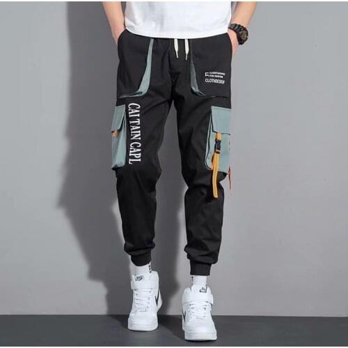 Fashion Korean Mens Pants Spring Autumn Streetwear Cargo Pants Joggers Pants Men Casual Men Clothing Elastic Waist Men Pants