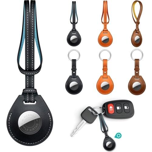 For Airtags Luxurious Shockproof Protective Case Leather Hangable Key Ring Luggage Tag Bag Charm Loop Anti Lost Leather Case