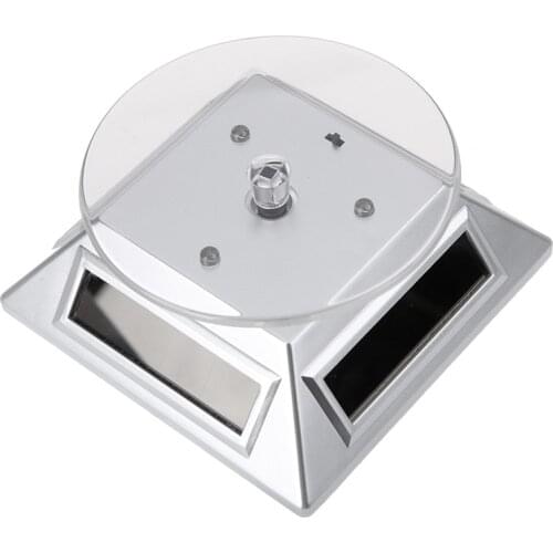3LED Color Change 360 Degree Solar Showcase Turntable Rotating Watch Jewelry Display Stand Display Case Gold/Silver/White/Black