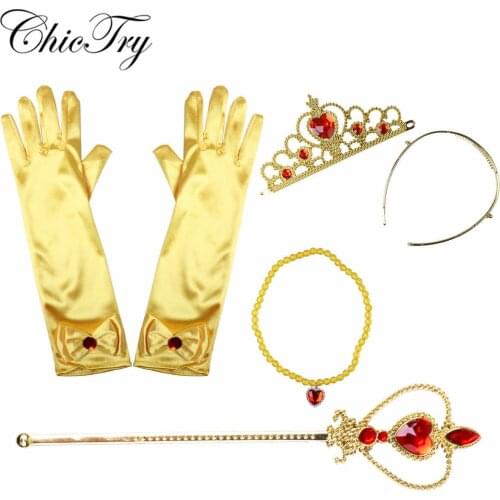 Child Kids Princess Cosplay Girls Dress Up Costume Accessories Gloves Tiara Wand Necklace Outfit for Christmas Birthday Gift