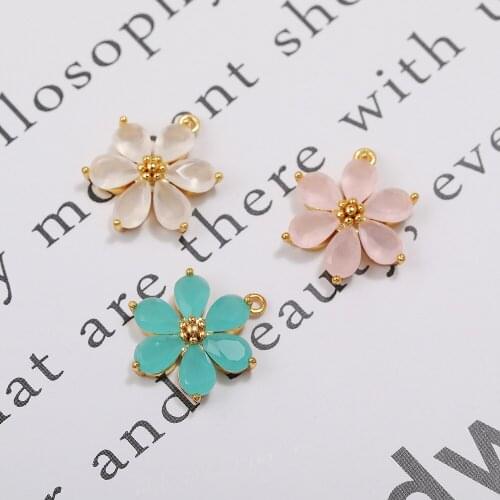 DIY Flower Pendant Gold Plated zirconium Daisy Flower Earrings Necklace Components Accessories DIY Making