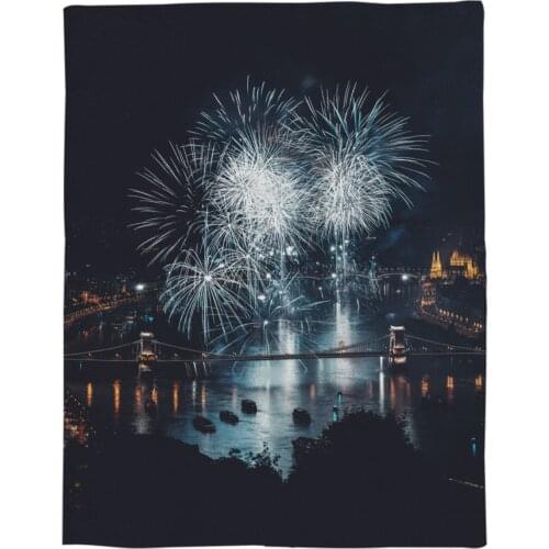 Fireworks Celebration Scenery In Budapest Printed Flannel Blanket Soft Throw Blanket Machine Washable Blankets for Beds