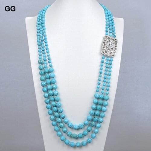 GG Jewelry 28''-32'' Faceted Round Blue Turquoises Sweater chain Long Necklace Ethnical For Women Lady Jewelry
