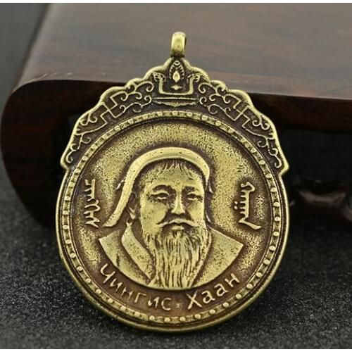 Chinese Collection Mongolian Elemental Pure Brass Head Hanging Of Genghis Khan Small Pendant Ornaments Statue
