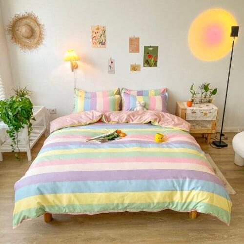 Color Stripe Pattern Duvet Cover Set 200x230 Pillowcase 3Pcs,210x210 Quilt Cover,Extra Large, Bedding Set