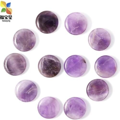Natural Stone Amethysts Round Flat Pendants And Necklaces 30PCS 23mm Charms Accessories For DIY Gift Jewerly Making