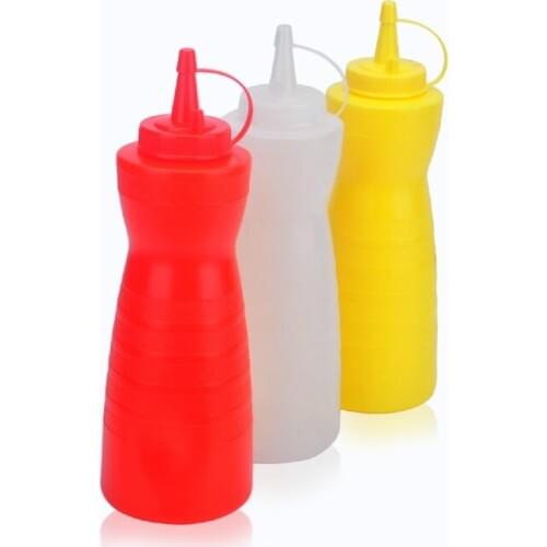Kitchen Tableware Candy Color Plastic Waist Shape Oil Can Capped Pot Bottle Gravy Boat Squeeze Sauce Salad Jam Bottle