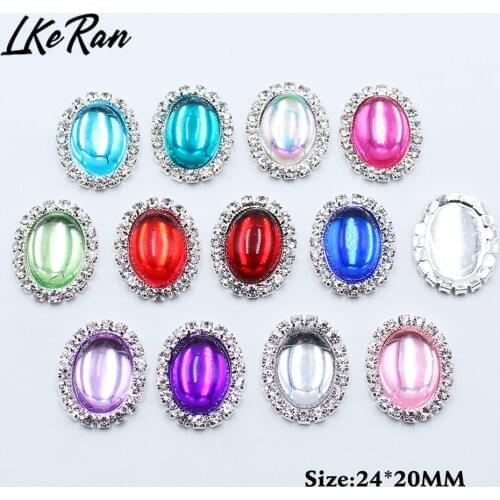 LKERAN 10pcs 20*24mm Clear Resin Colors Rhinestone Buttons For Hair Flower Wedding invitation Center decoration DIY Accessories