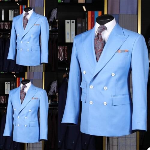 Classic Peaked Lapel Men Tuxedos Custom Made Double Breatsed Long Sleeve Slim Fit 1 Piece Set Smart Casual Formal Blazer