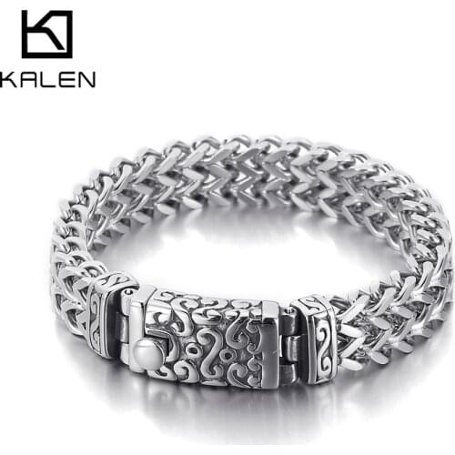 Kalen Punk High Polish Textured Bracelet Mens Stainless Steel Bicycle Chain Mens Jewelry Accessories Box Chain