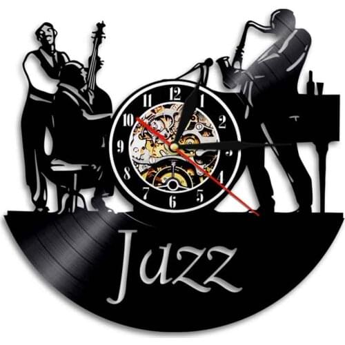 Jazz Music Theme Wall Art Decoration Wall Clock Modern Design Home Decor Vinyl Record Time Clocks Gift For Jazz Lover