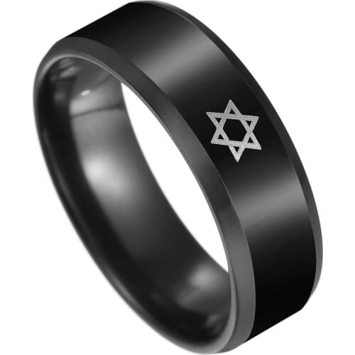 AsJerlya New Black Stainless Steel Pentagram David Star Ring Men Women Wedding Band Bridal Metal Supernature Punk Jewelry Gift
