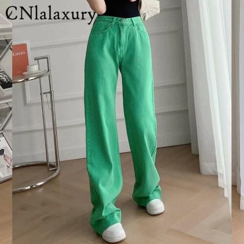CNlalaxury2021 New Vintage Denim Trousers Fashion Elegant Solid Pink Pants Casual High Waist Jean Femme Straight Jeans For Women
