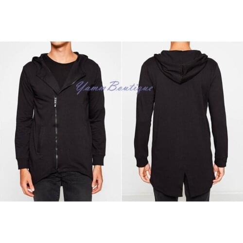 Slim Fit Asymmetric Zipup Hood Jacket Top Voth Hoodie / Fleece Hoodie Jogging Top Track Street