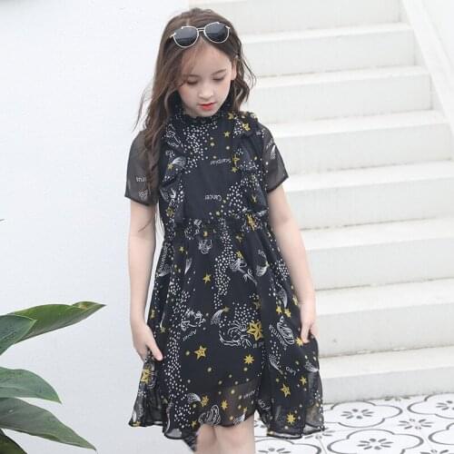 4-15Y big girls dresses summer 2020 kids princess dress teen girl party dress for girls elegant chiffon dresses children clothes