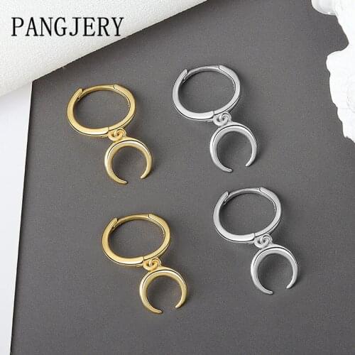 Pangjery Prevent Allergy 925 Sterling Silver Earrings for Women INS Fashion Exquisite Romantic Smooth Moon Party Jewelry Gifts
