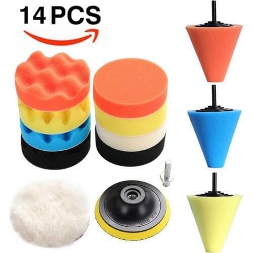 3inch Car Polishing Disc 14Pcs/Set Self-Adhesive Buffing Waxing Sponge Wool Wheel Polishing Pad For Car Polisher Drill Adapter