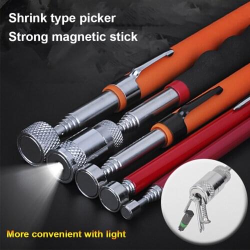 Mini Portable Telescopic Magnetic Magnet Pen Handy Tool Capacity For Picking Up Nut Bolt Extendable Pickup Rod Stick with Light