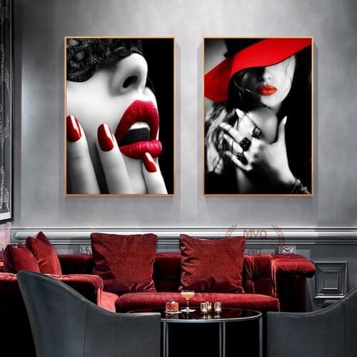 Sexy Red Lips Woman Mural Print Fashion Woman Poster Canvas Art Beauty Wall Picture Painting Modern Home Decoration