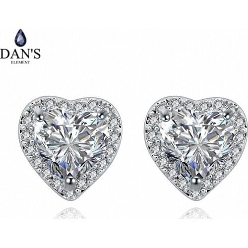 DANS ELEMENT New Sales AAA Zirconia Micro Inlays White Gold Color Heart Earrings For Women Valentines Gift 109924white