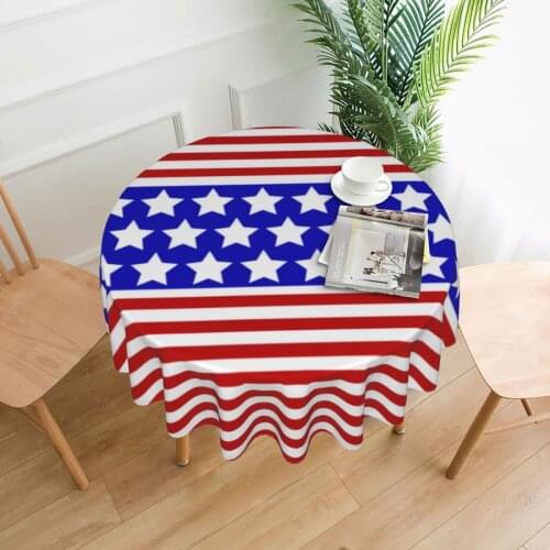 American Flag Patriotism Retro Tablecloth Nordic Christmas Round American Plaid Coffee Table Cover Fabric Printed Party Home