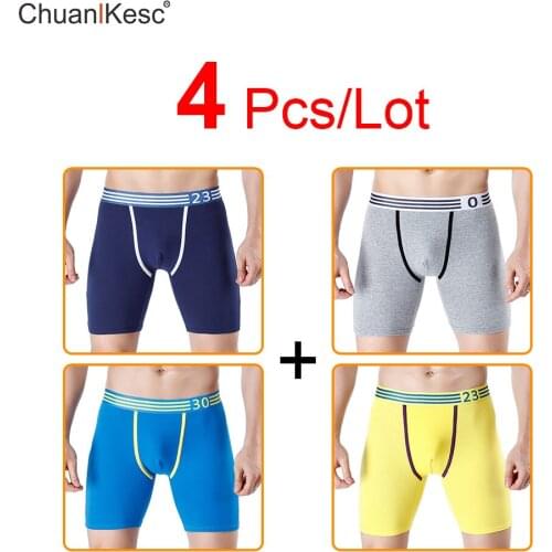 4 Pcs Mens Lengthened Boxers Running And Playing Basketball Comfortable Anti Abrasion Leg Underwear High Quality Cotton Shorts