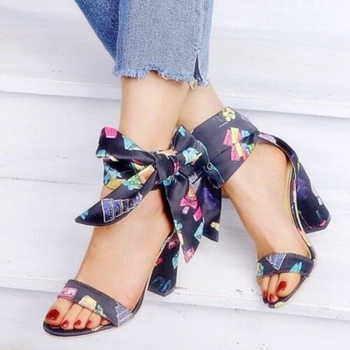 Sexy Ladies High Heels Shoes T-stage Party Summer Fashion Elegant Bow Cover Heel Female Peep Toe Square Heeled Women Sandals