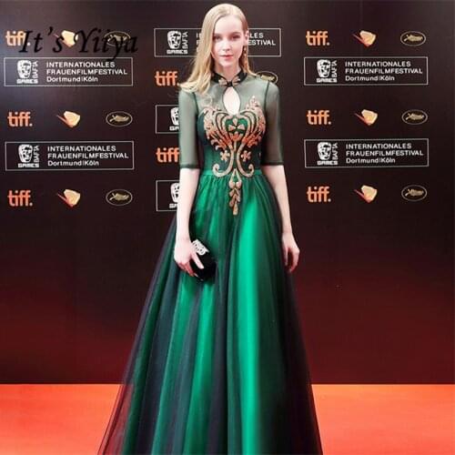 Its Yiiya Evening Dresses Sexy Backless Illusion Bling Sequined Floor Length Flower Fashion Designer Formal Dress LX365